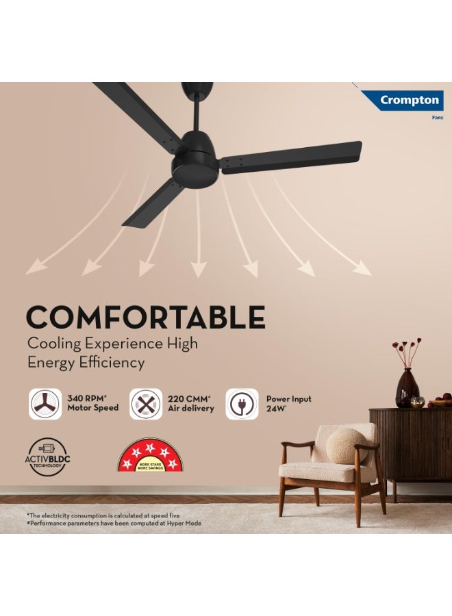 Crompton Energion Nucleoid 1200mm BLDC Ceiling Fan | Remote Control | BEE 5 Star Energy Rated | High Air Delivery | 4 Years Manufacturer Warranty | Matte Black - Image 2